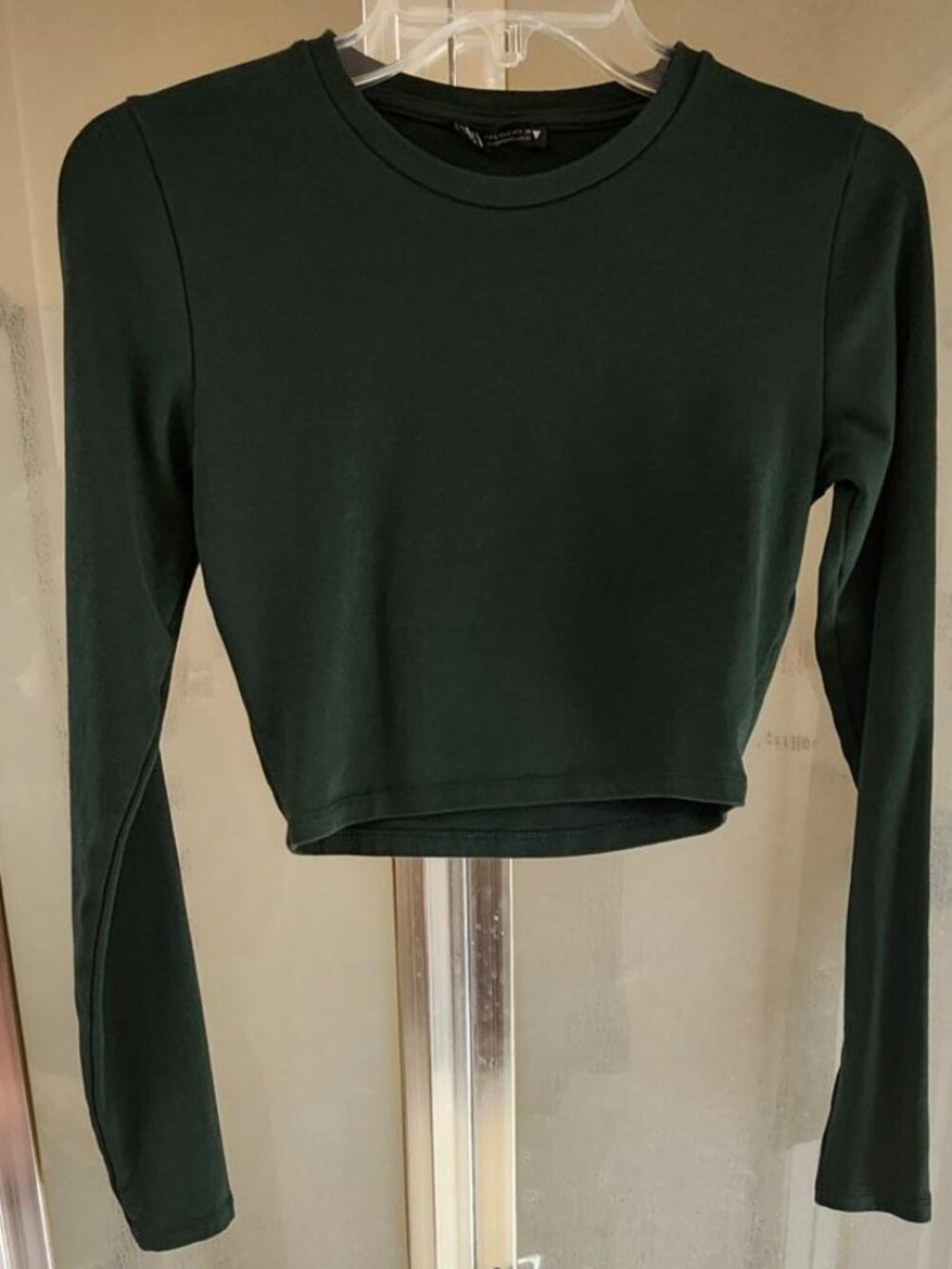 Zara Dark Green Cotton Cropped Long Sleeve Top Size L